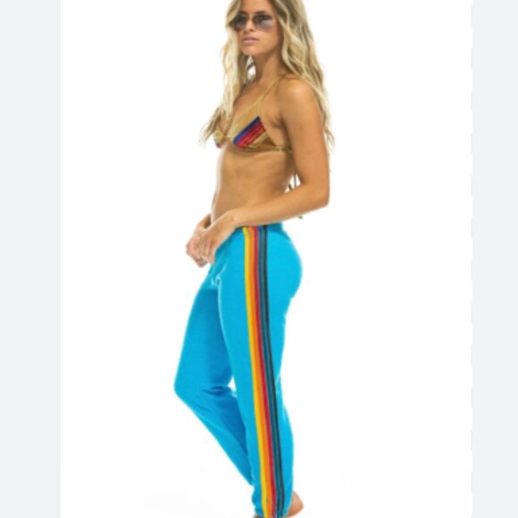 Aviator Nation 5 Stripe Sweatpants in Neon Blue Women's Size Large - Picture 3 of 15